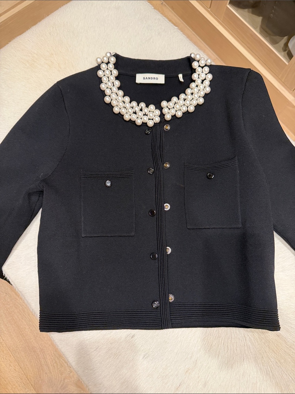 Sandro Black Cardigan with Pearl Collar - Picture 4 of 4